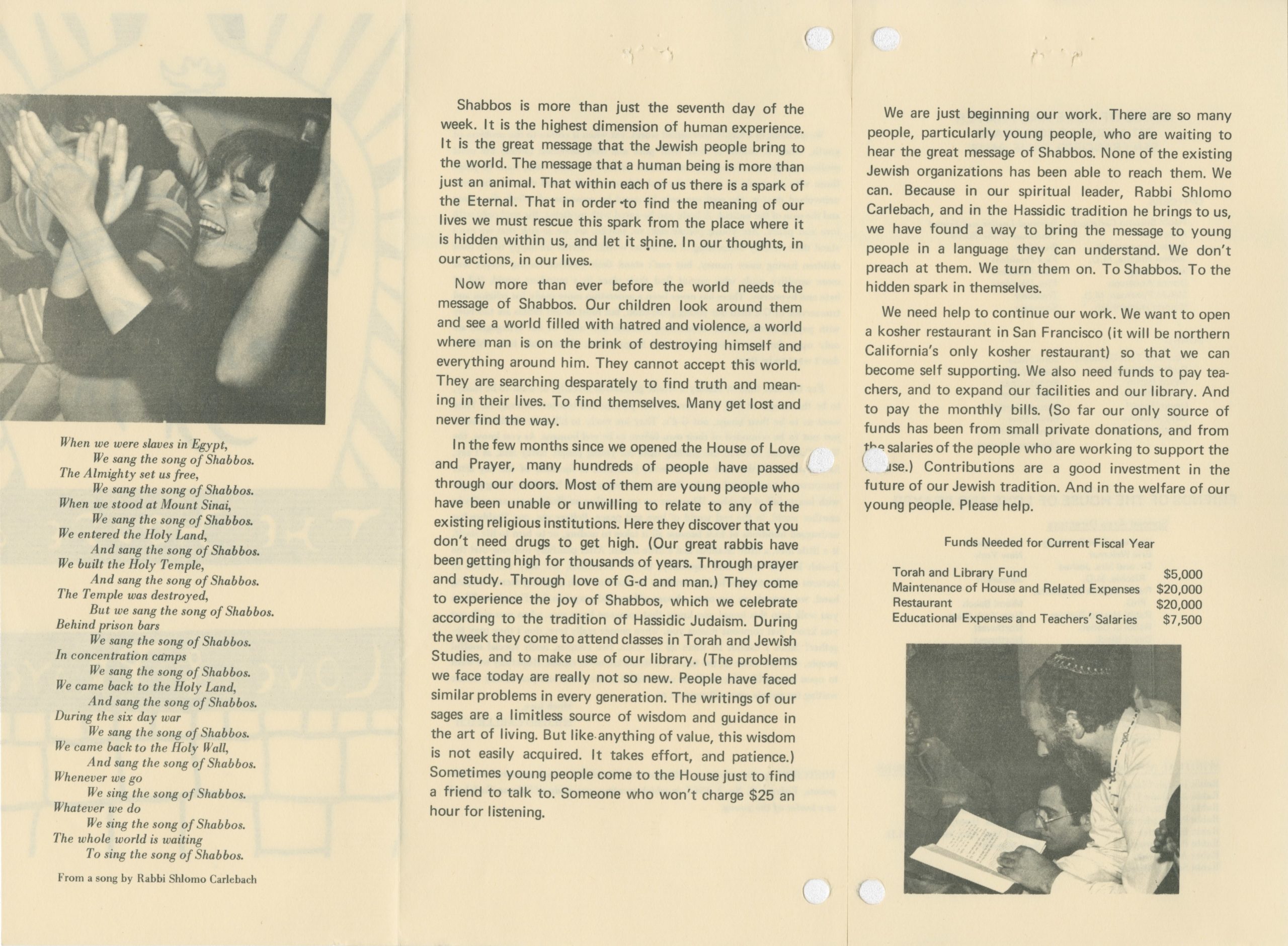 The second part of a brochure advertising the House of Love and Prayer, 1968
