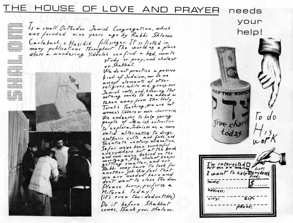 A desperate attempt to raise funds for the House of Love and Prayer, 1976
